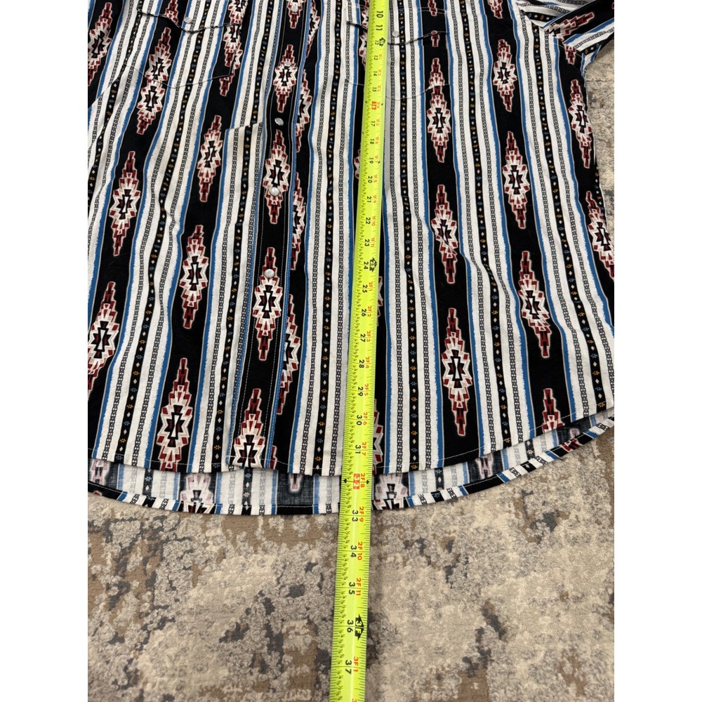Wrangler Western Shirt Mens XXL Black Blue Aztec Stripe Pearl Snap Long Sleeve - Picture 6 of 9